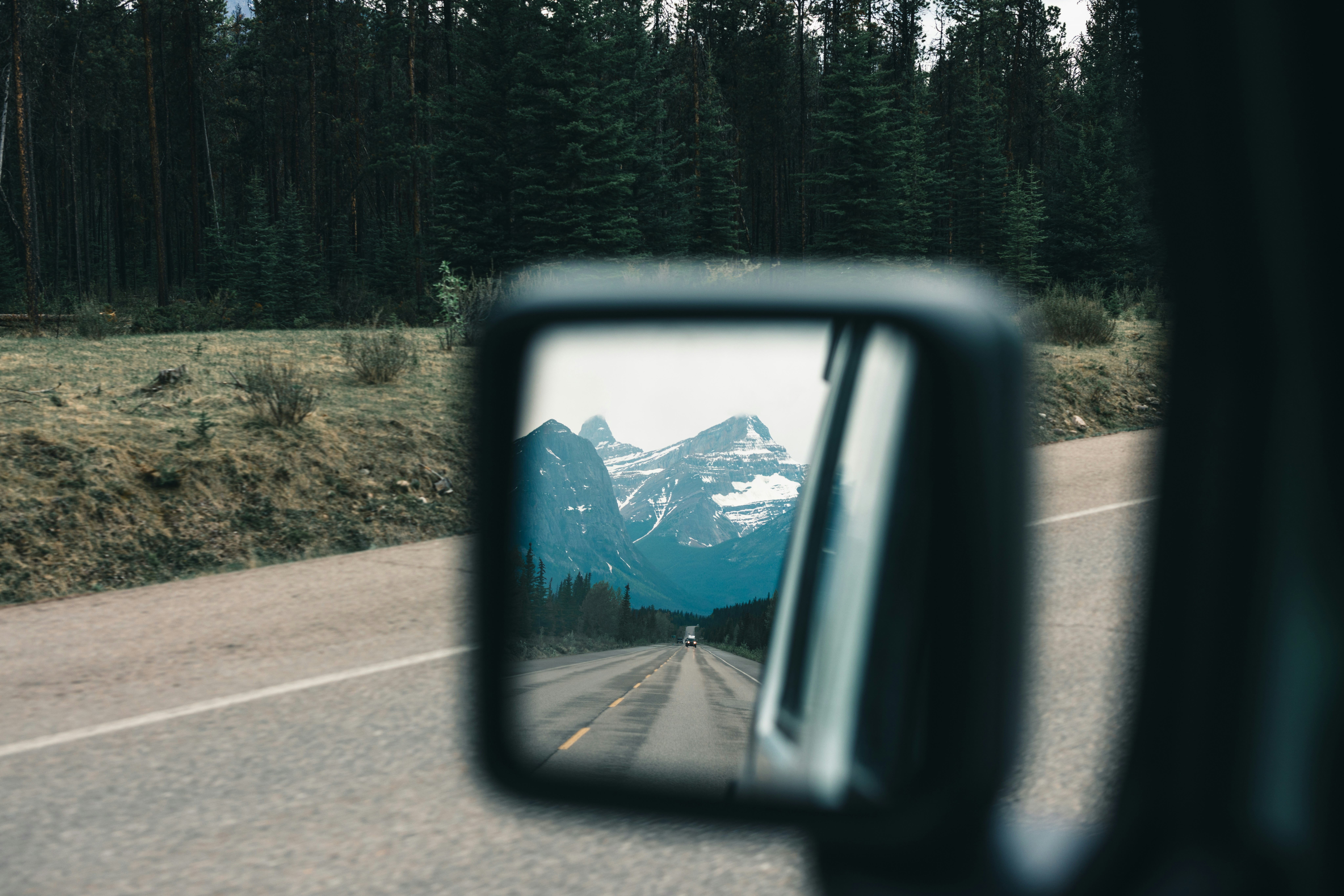 Icefields Parkway road with dramatic mountain scenery near Jasper National Park, Alberta