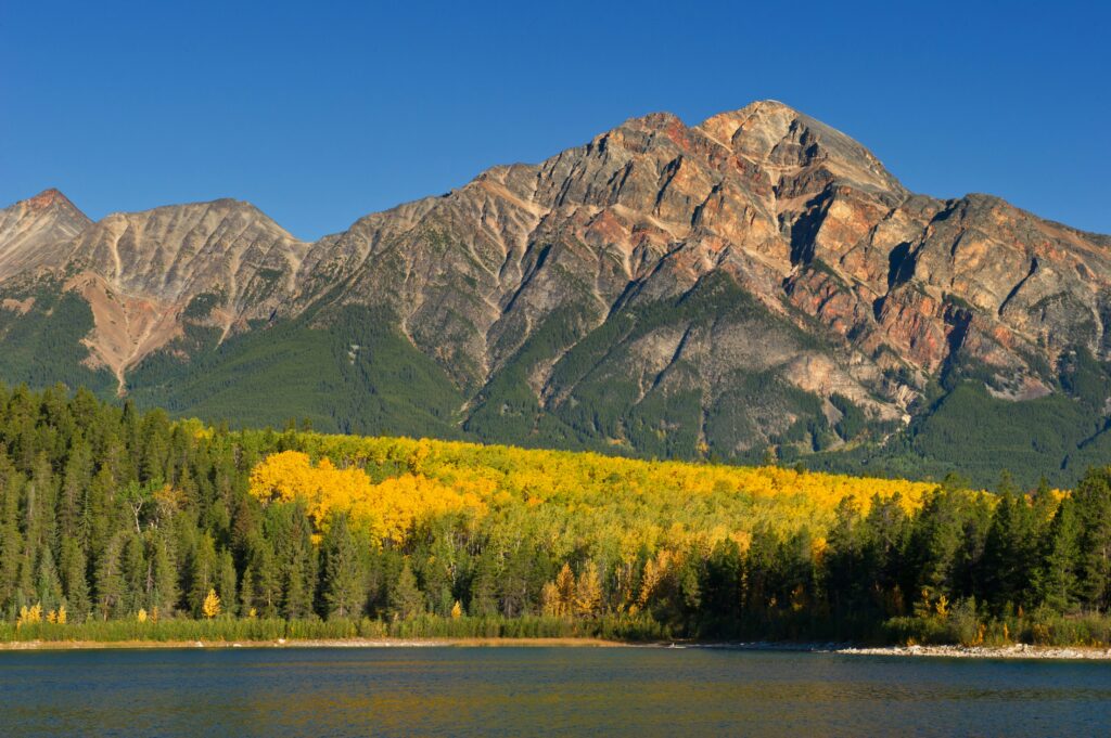 Pyramid Mountain reflected in Pyramid Lake near Jasper National Park, Alberta