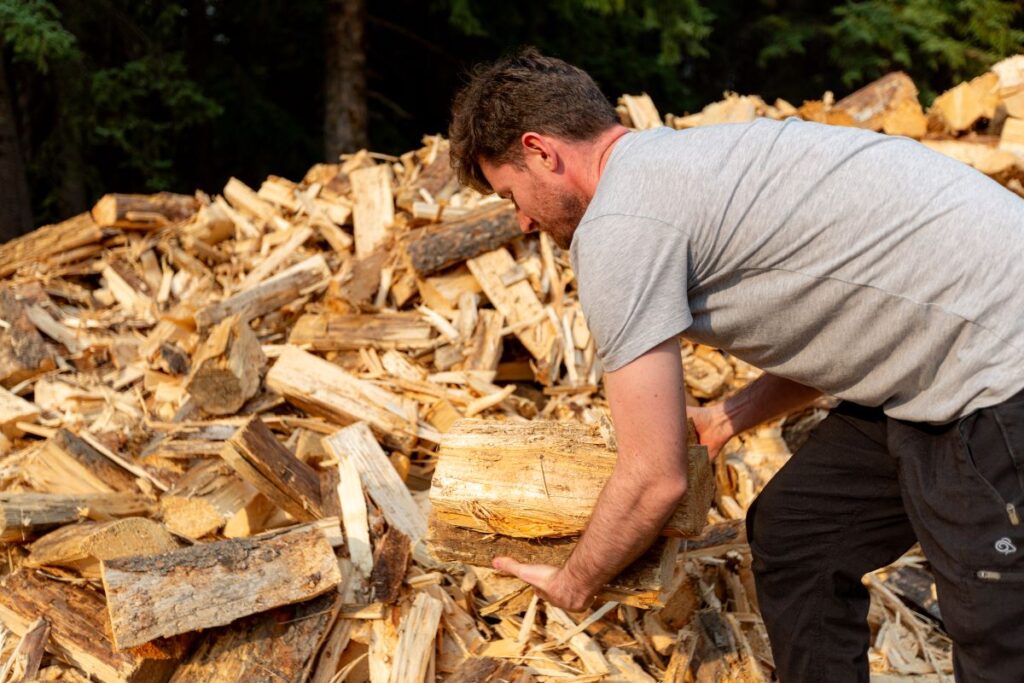 grabbing some of the free wood at jasper campgrounds